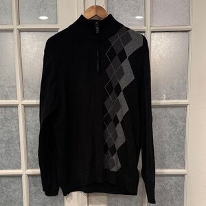 Tricots St Raphael Men's Black and Gray Argyle Zip-Up Sweater